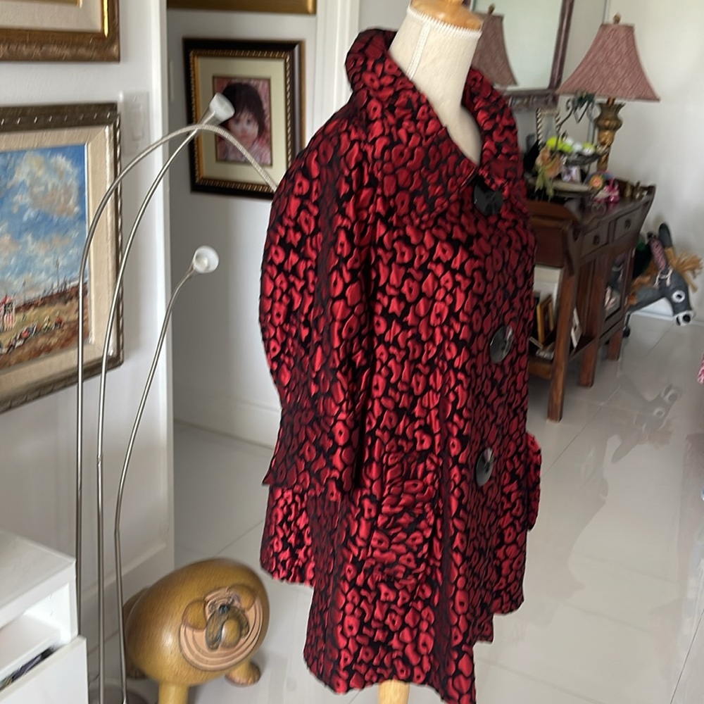 IC by Connie K Red/Black Jacquard Animal Print Jacket/Coat with Black Buttons - Picture 2 of 6
